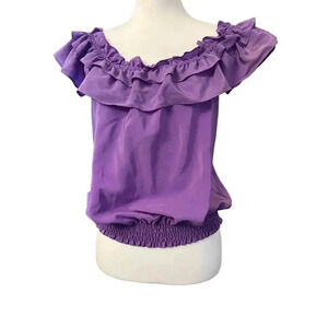 LAVENDER BROWN NWT 100% SILK ruffled purple womens top size large